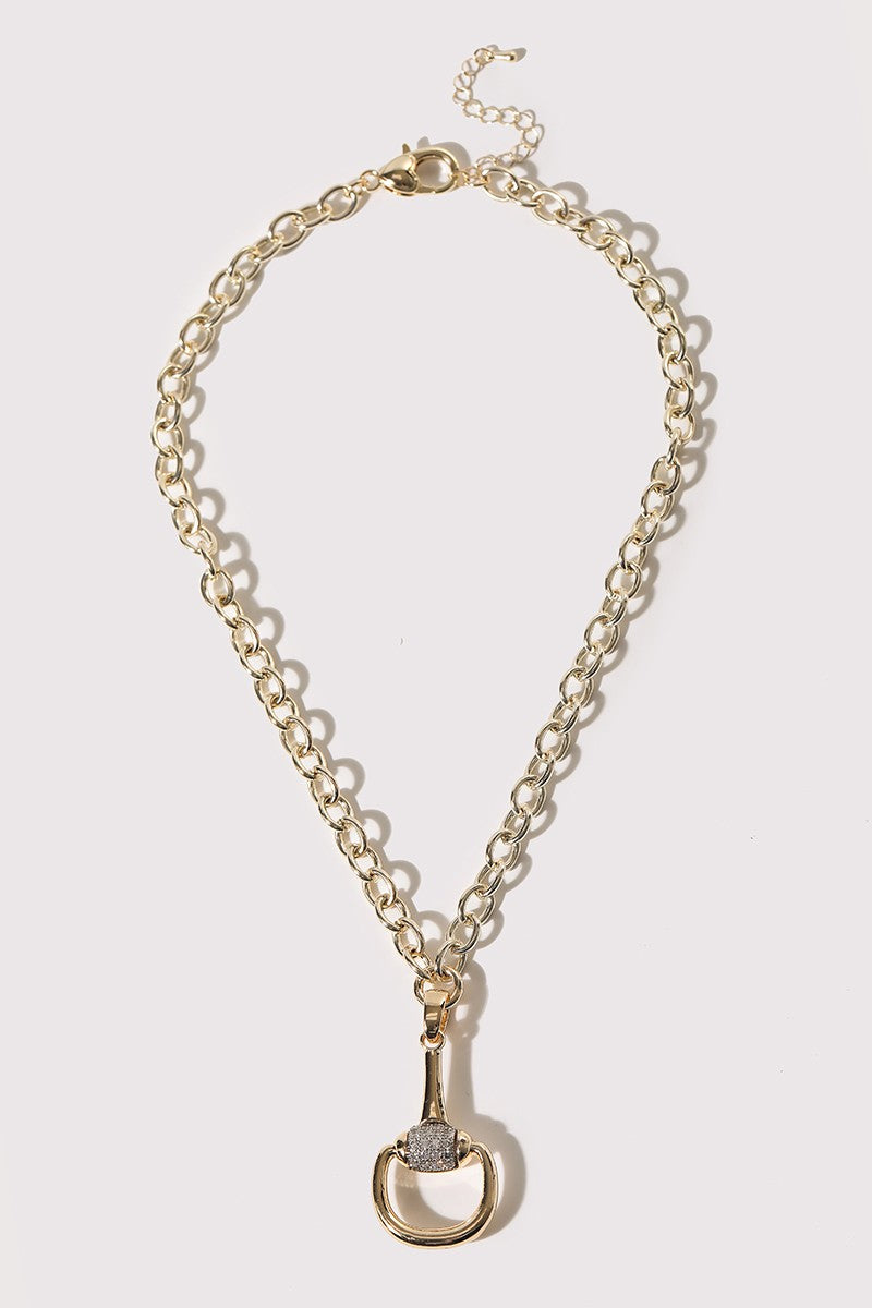 Horsebit Cz Pave Pendant Necklace