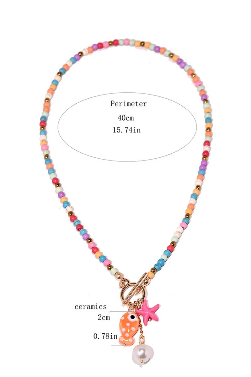 Fish Pendant Colorful Bead Necklace