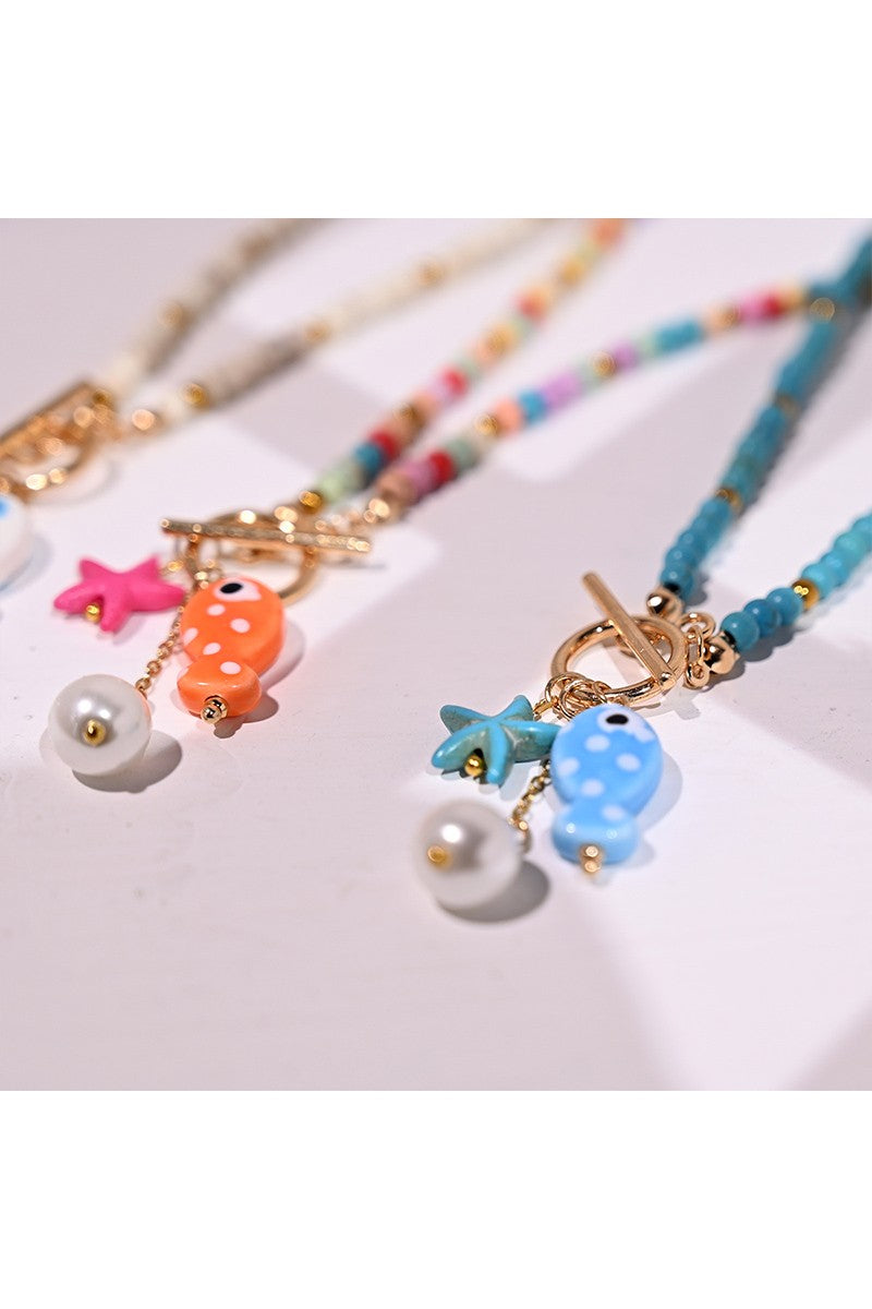 Fish Pendant Colorful Bead Necklace