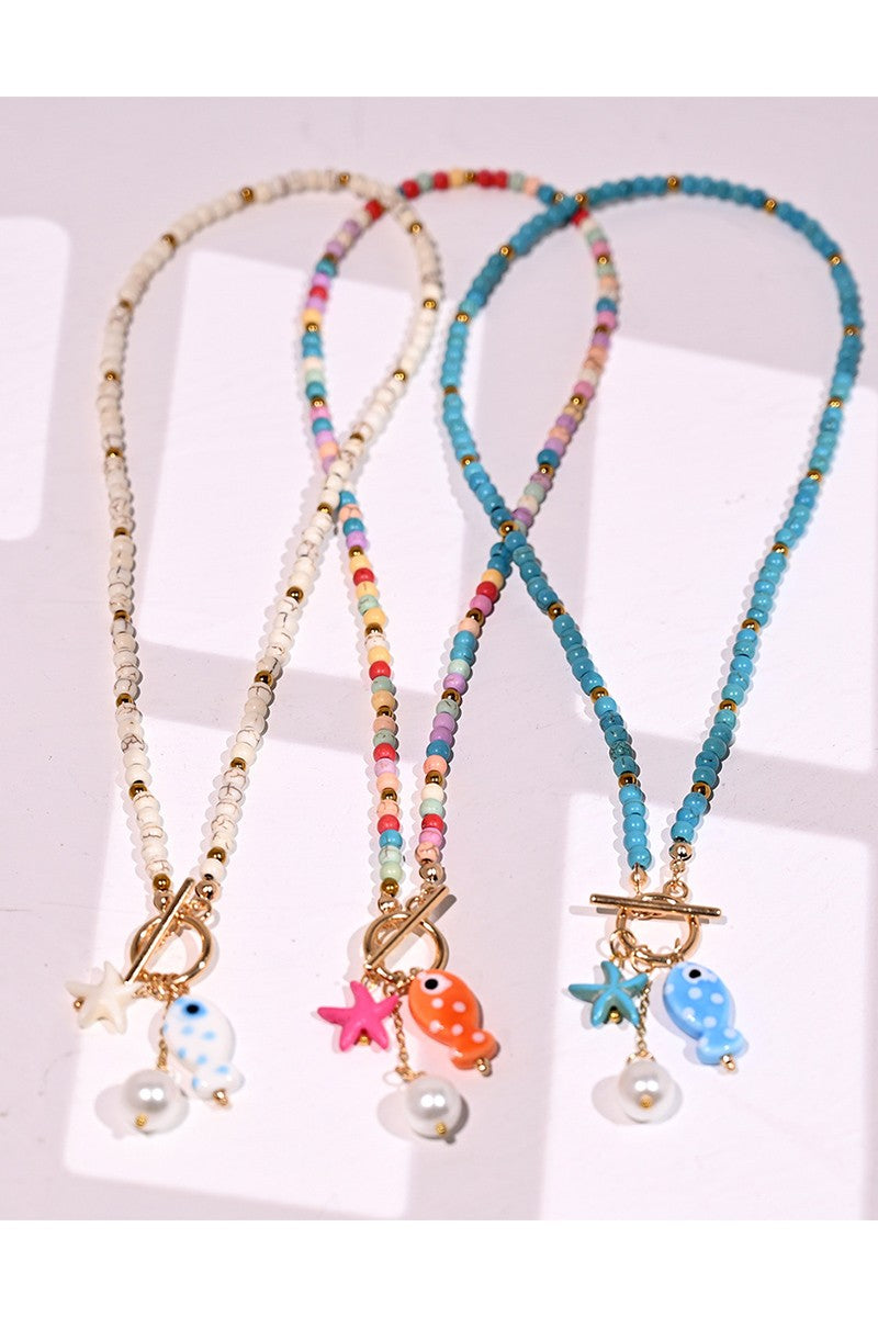 Fish Pendant Colorful Bead Necklace
