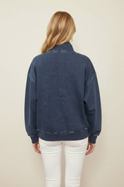 Oversized Button Mock Neck Sweatshirt