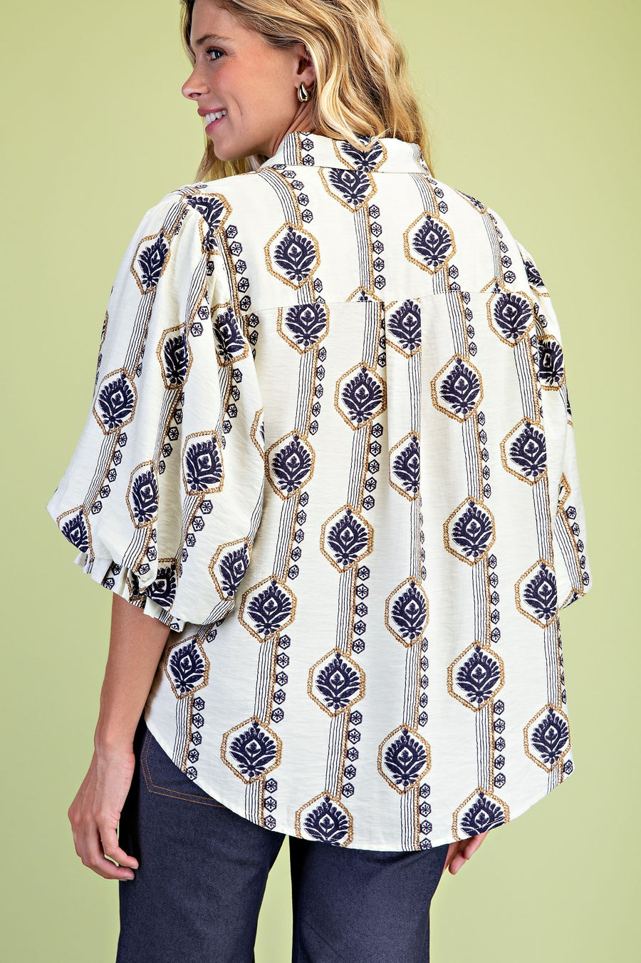 Navy Printed Button Down