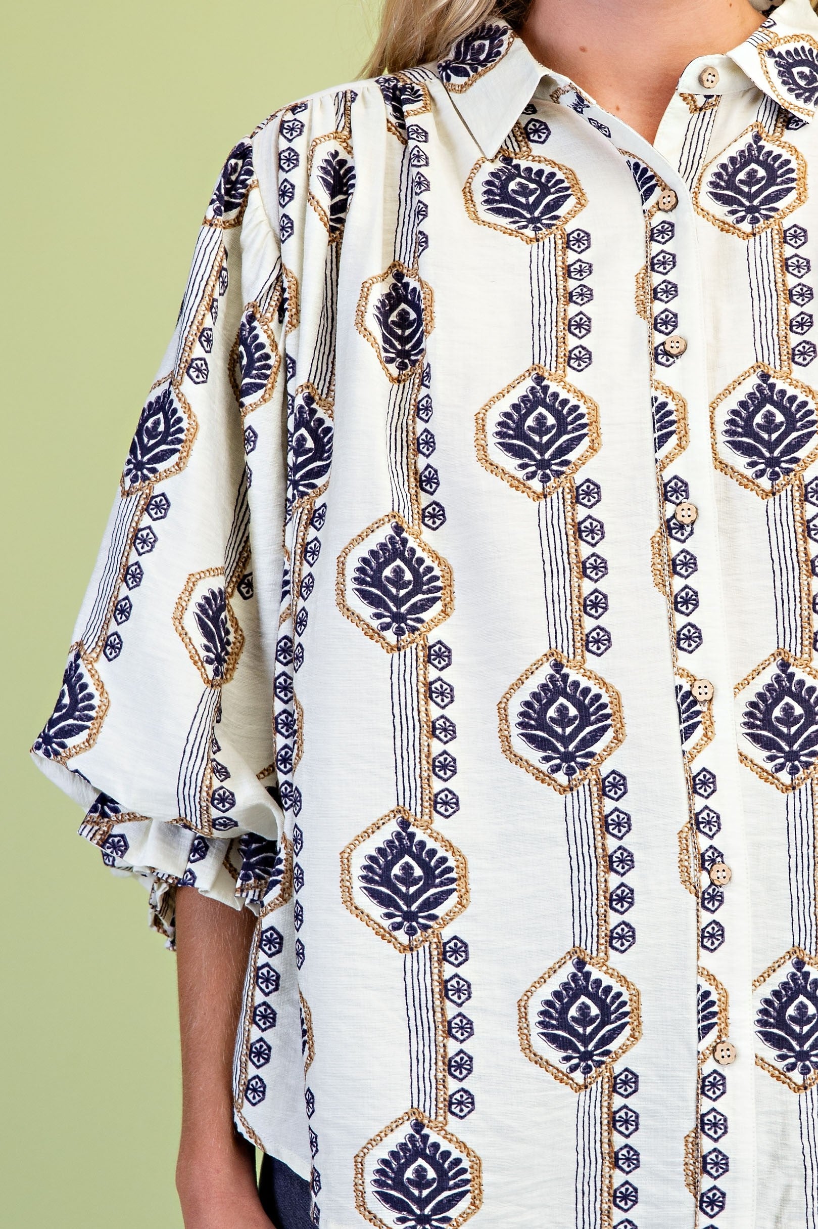 Navy Printed Button Down