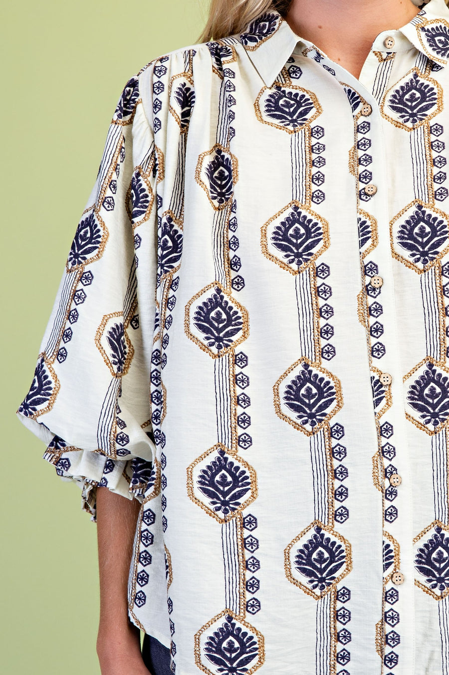 Navy Printed Button Down
