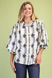Navy Printed Button Down