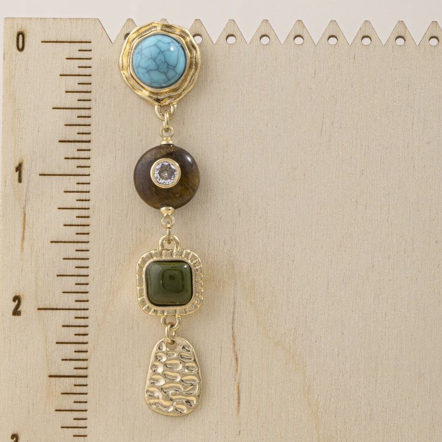 Turquoise And Tiger Eye Linear Drop Earrings