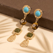 Turquoise And Tiger Eye Linear Drop Earrings