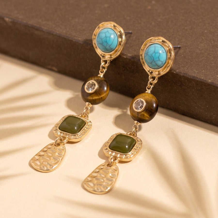 Turquoise And Tiger Eye Linear Drop Earrings