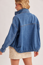 Funnel Neck Denim Jacket