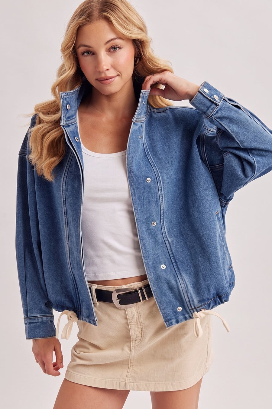 Funnel Neck Denim Jacket