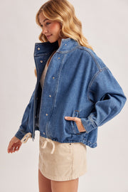Funnel Neck Denim Jacket