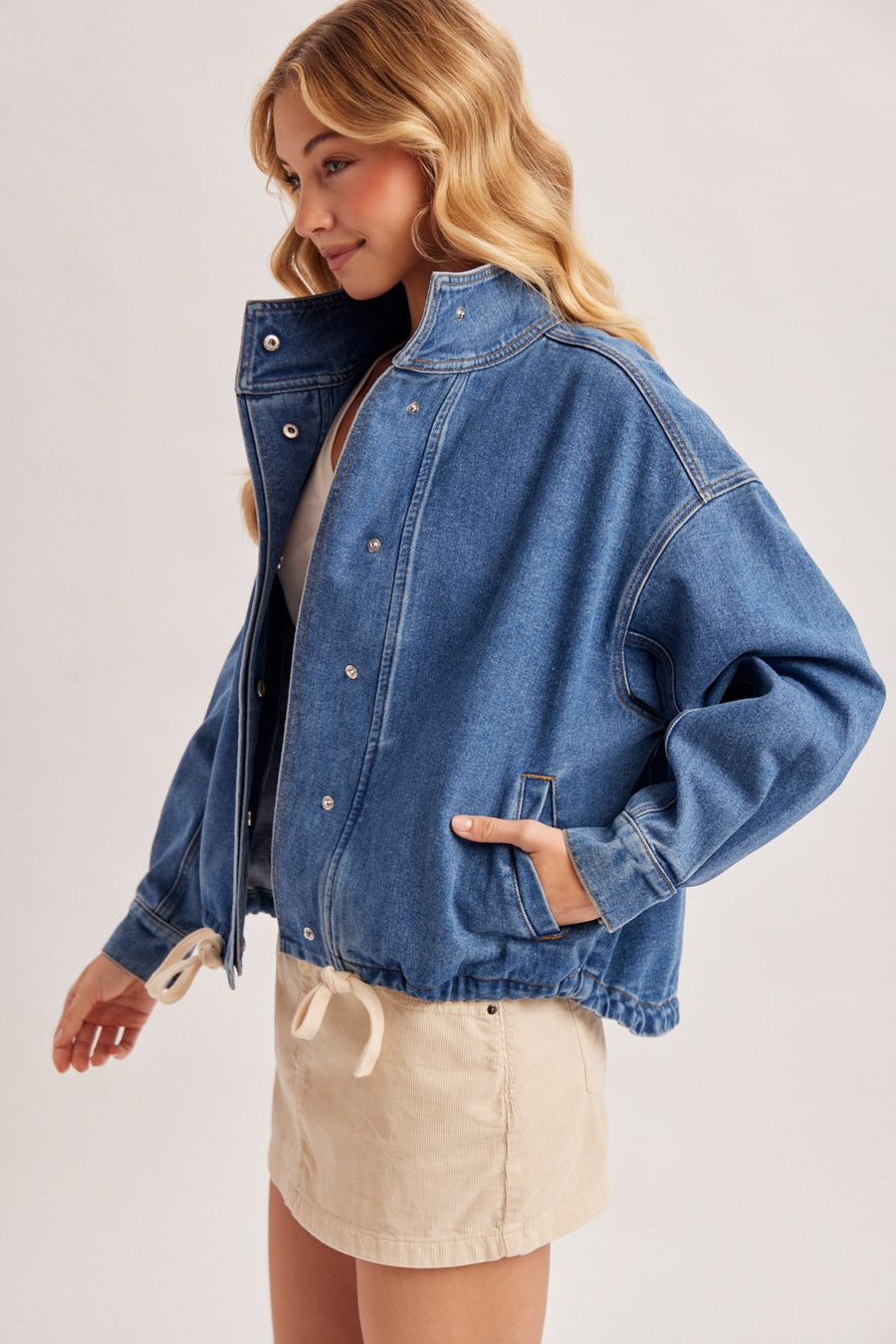 Funnel Neck Denim Jacket