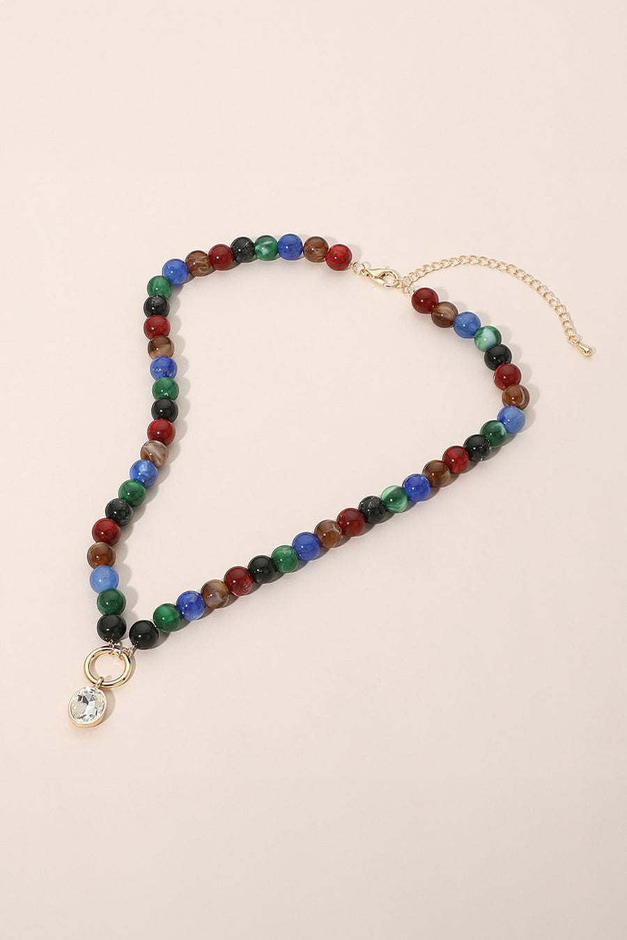 Round Stone Bezel Charm Beaded Necklace