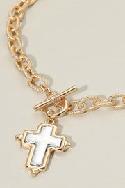 Two Tone Cross Toggle Necklace