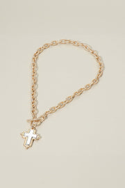 Two Tone Cross Toggle Necklace