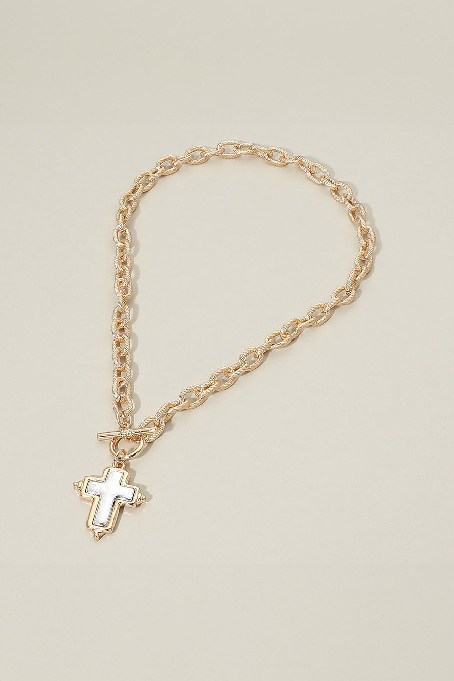 Two Tone Cross Toggle Necklace