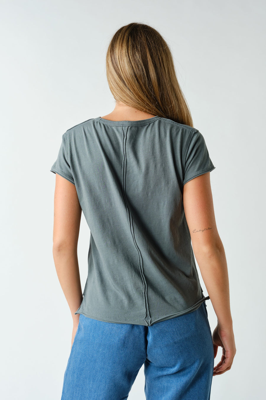 Raw-edge Cap Sleeve Tee- Eucalyptus