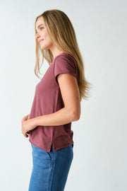 Raw-edge Cap Sleeve Tee- Rosewood