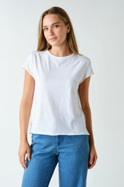 Raw-edge Cap Sleeve Tee- White