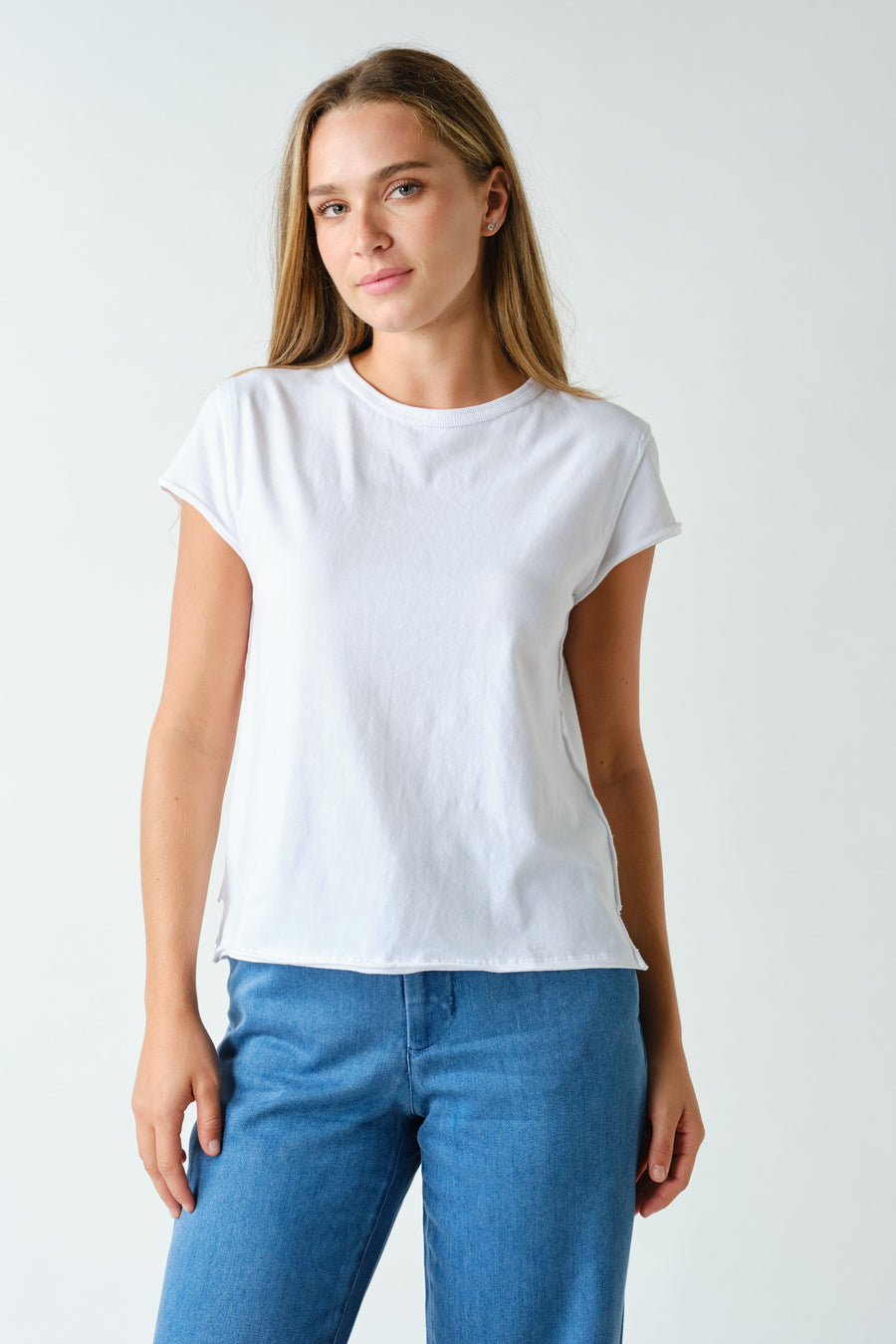 Raw-edge Cap Sleeve Tee- White