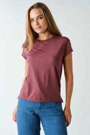 Raw-edge Cap Sleeve Tee- Rosewood