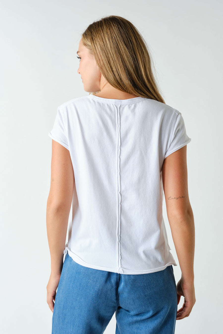 Raw-edge Cap Sleeve Tee- White
