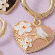 Floral Ceramic Heart Hoop Earrings