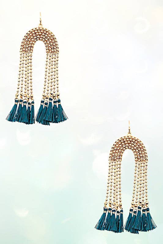 BEADED CHAIN TASSEL EARRING