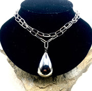Silver Puffed Teardrop Necklace