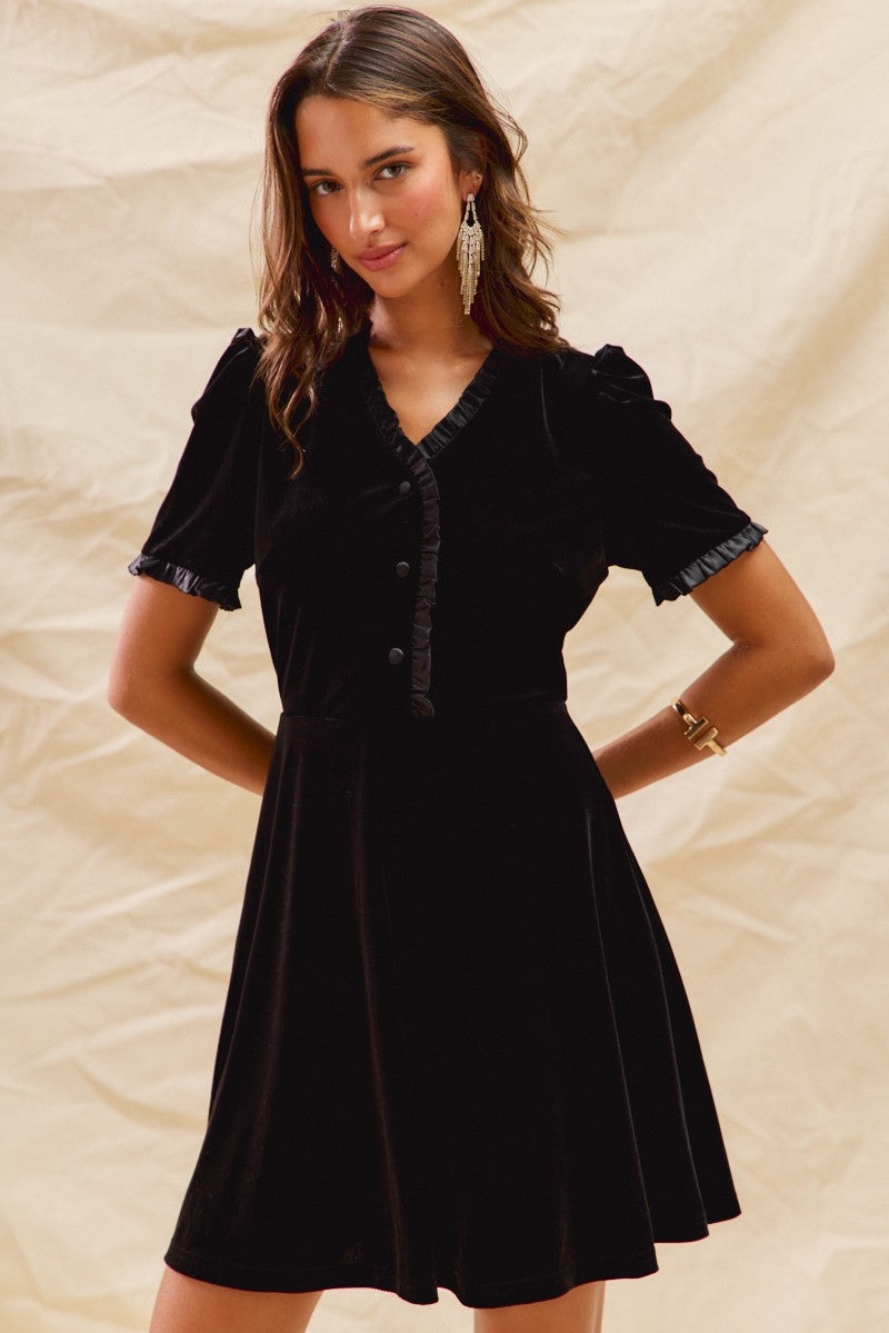 Christmas Velvet Ruffled Dress