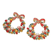 Bow Accent Christmas Wreath Earrings