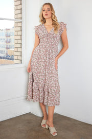 Floral Ruffle Cap Sleeve Midi Dress