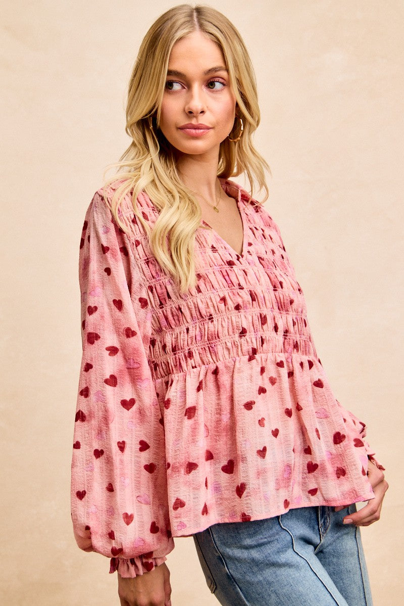 Blushing Hearts Peasant Top