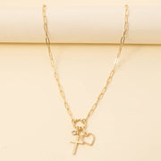 Heart Cross And Gem Pendants Chain Necklace