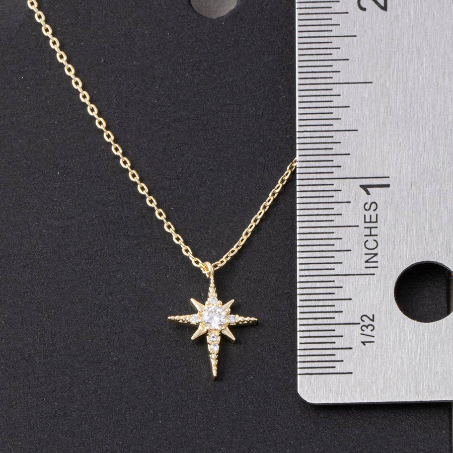Pave Cz North Star Pendant Necklace