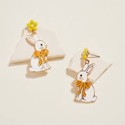 Floral Enamel Easter Bunny Bow Earrings