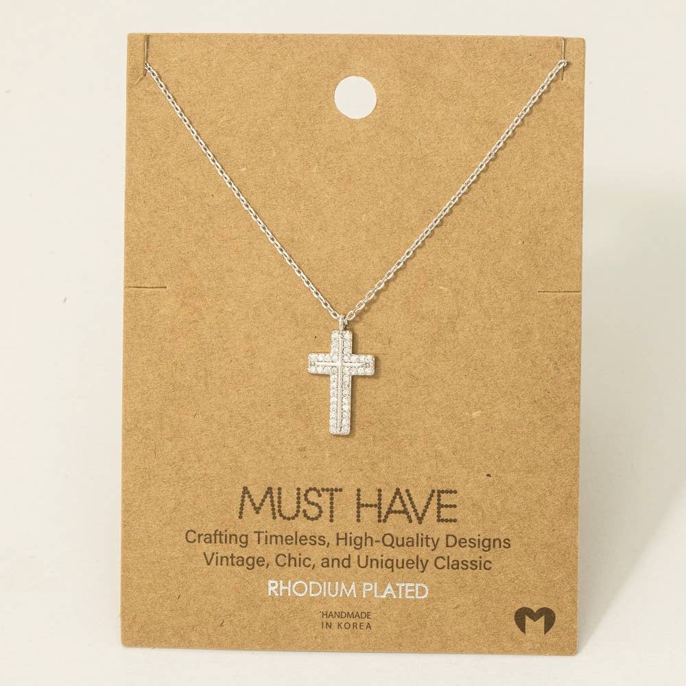 Pave Rhinestone Cross Pendant Necklace
