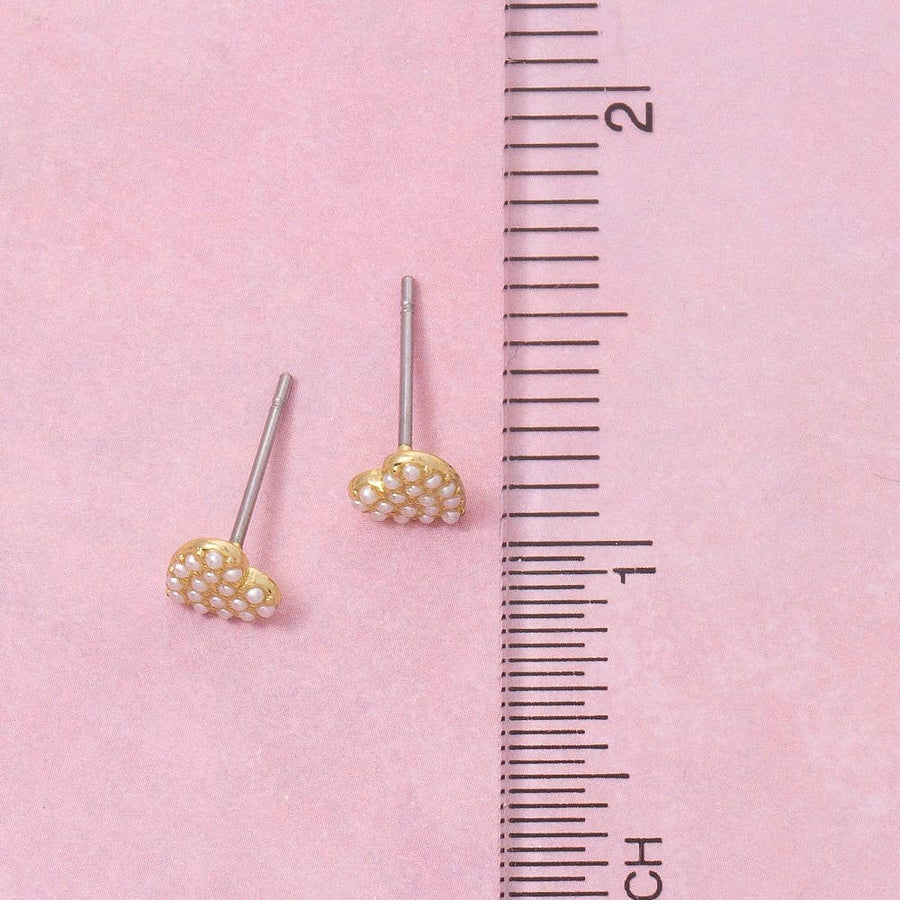 Gold Dipped Pearl Pave Heart Stud Earrings