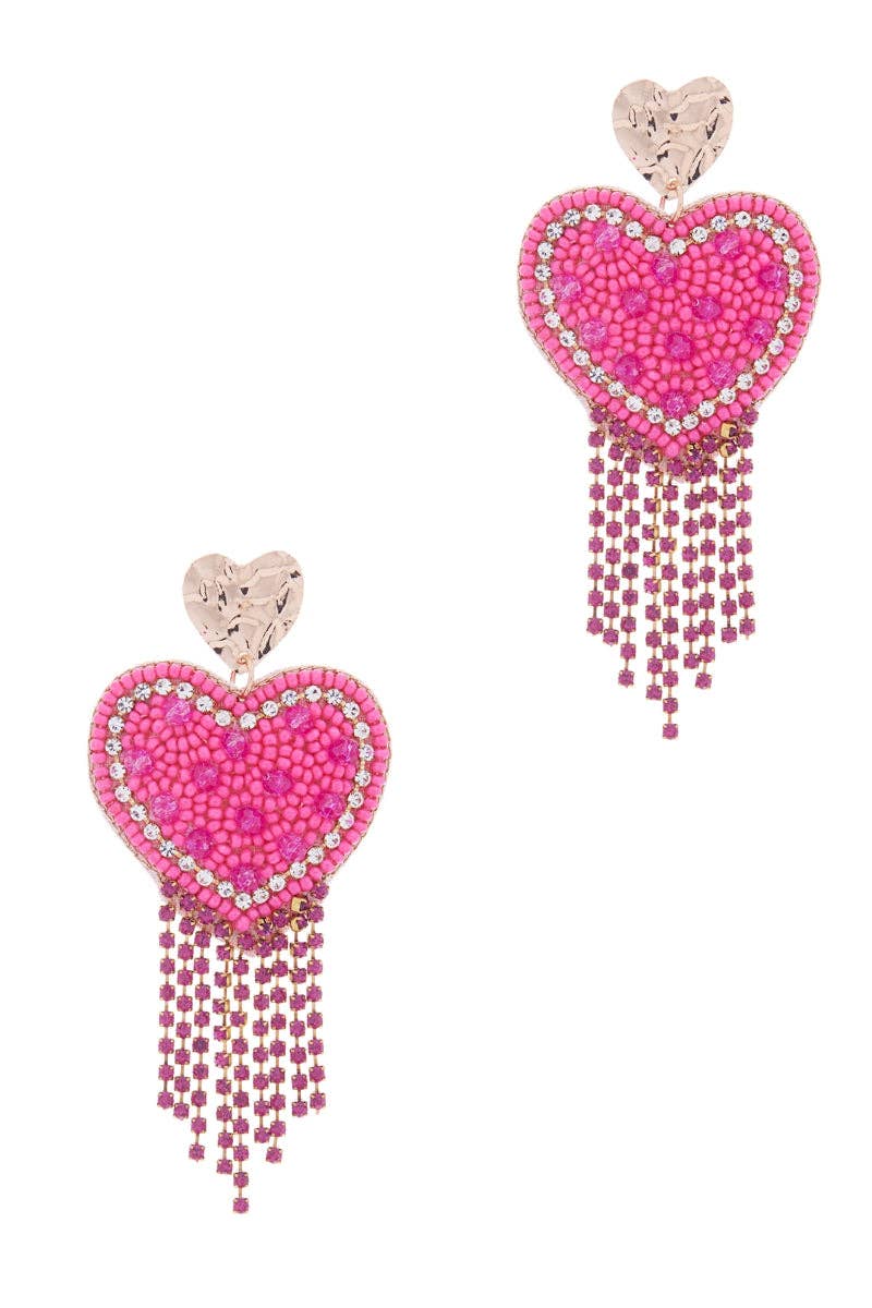 Heart Rhine Stone Tassel Earrings