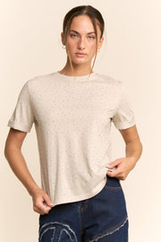 Rhinestone Relaxed Crewneck Tee- Smokey Taupe