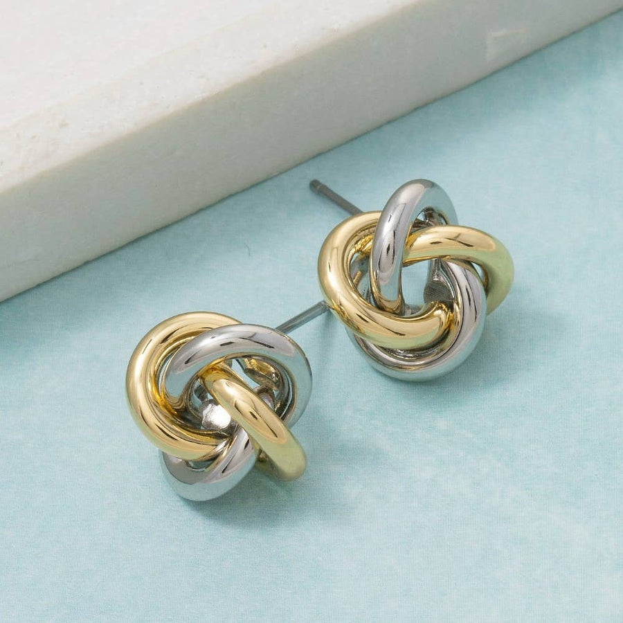 Two Tone Knot Stud Earrings