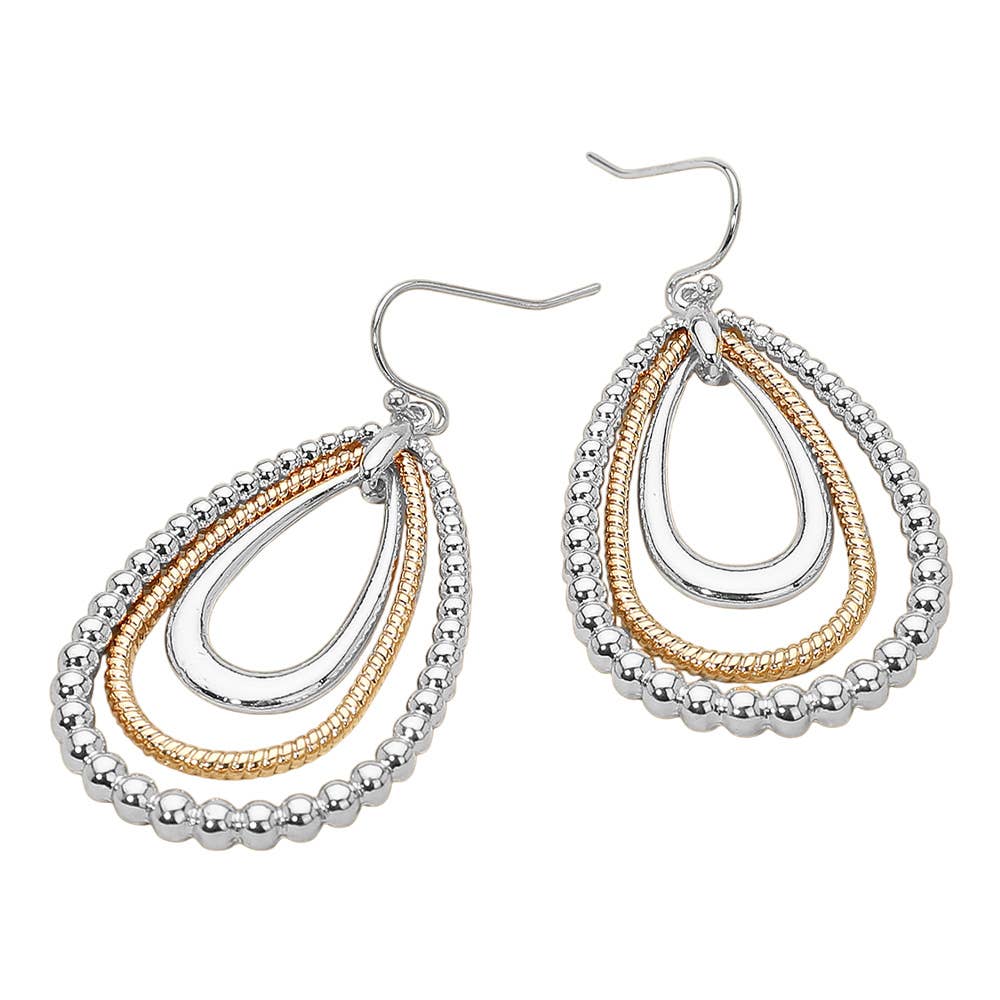 Mixed Metal Teardrop Dangle Earrings