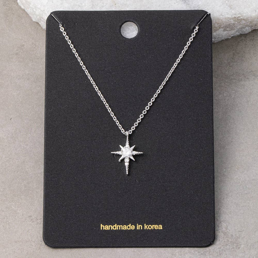 Pave Cz North Star Pendant Necklace