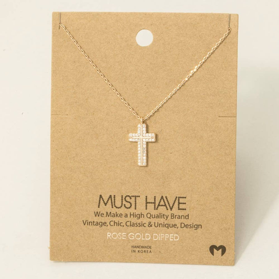 Pave Rhinestone Cross Pendant Necklace