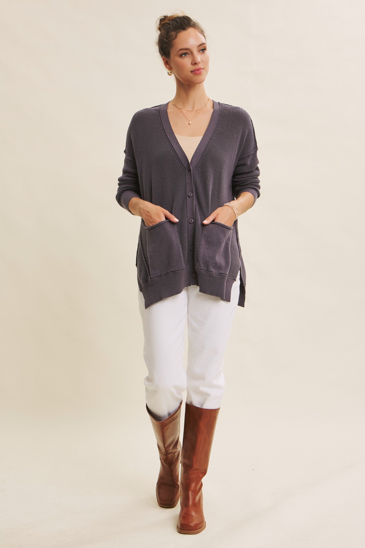 Slouchy Cardigan-Slate Blue