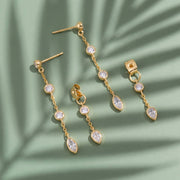 Double Sided Cz Station Chain Earrings