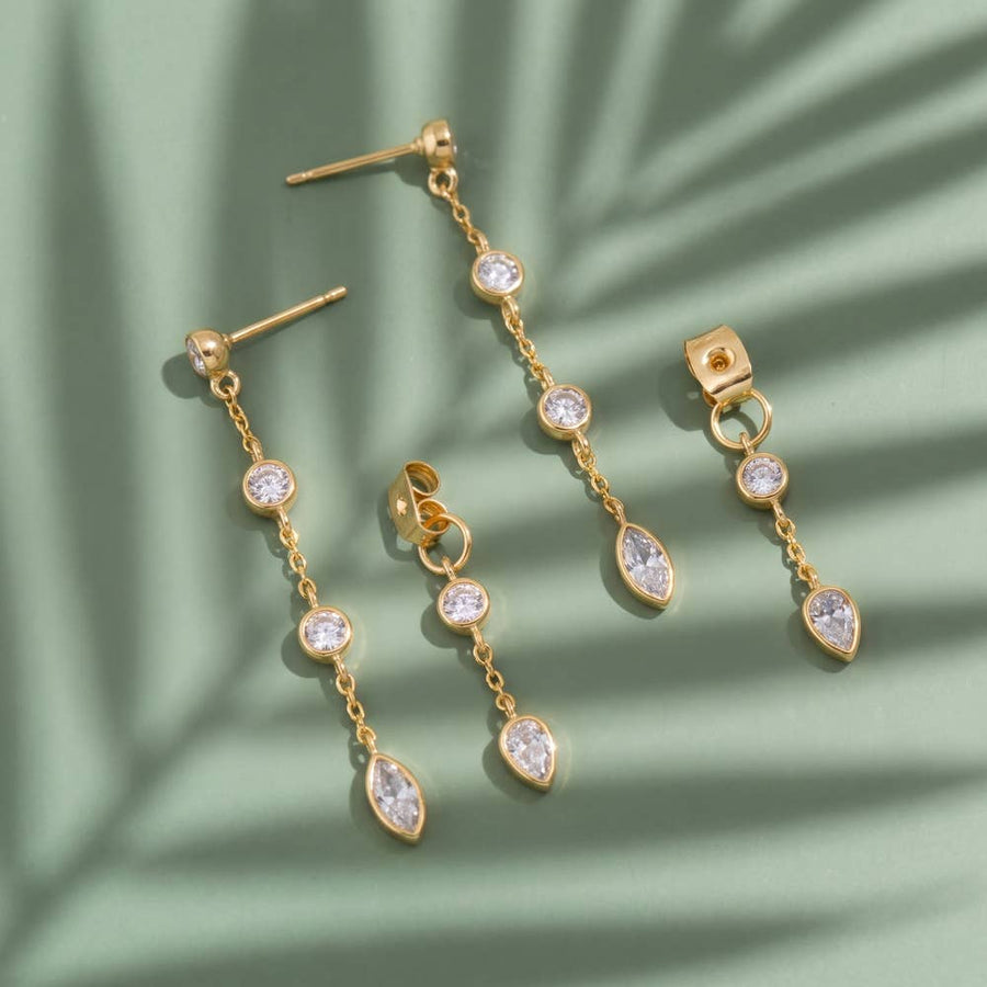 Double Sided Cz Station Chain Earrings