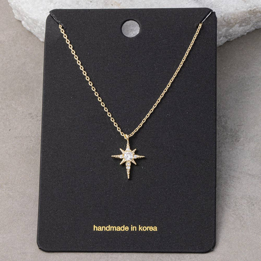 Pave Cz North Star Pendant Necklace