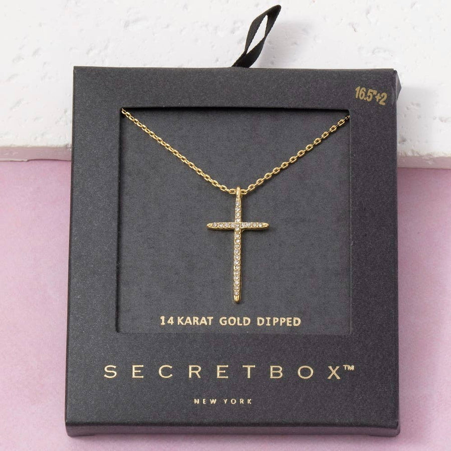 Gold Dipped Thin Cz Cross Pendant Necklace