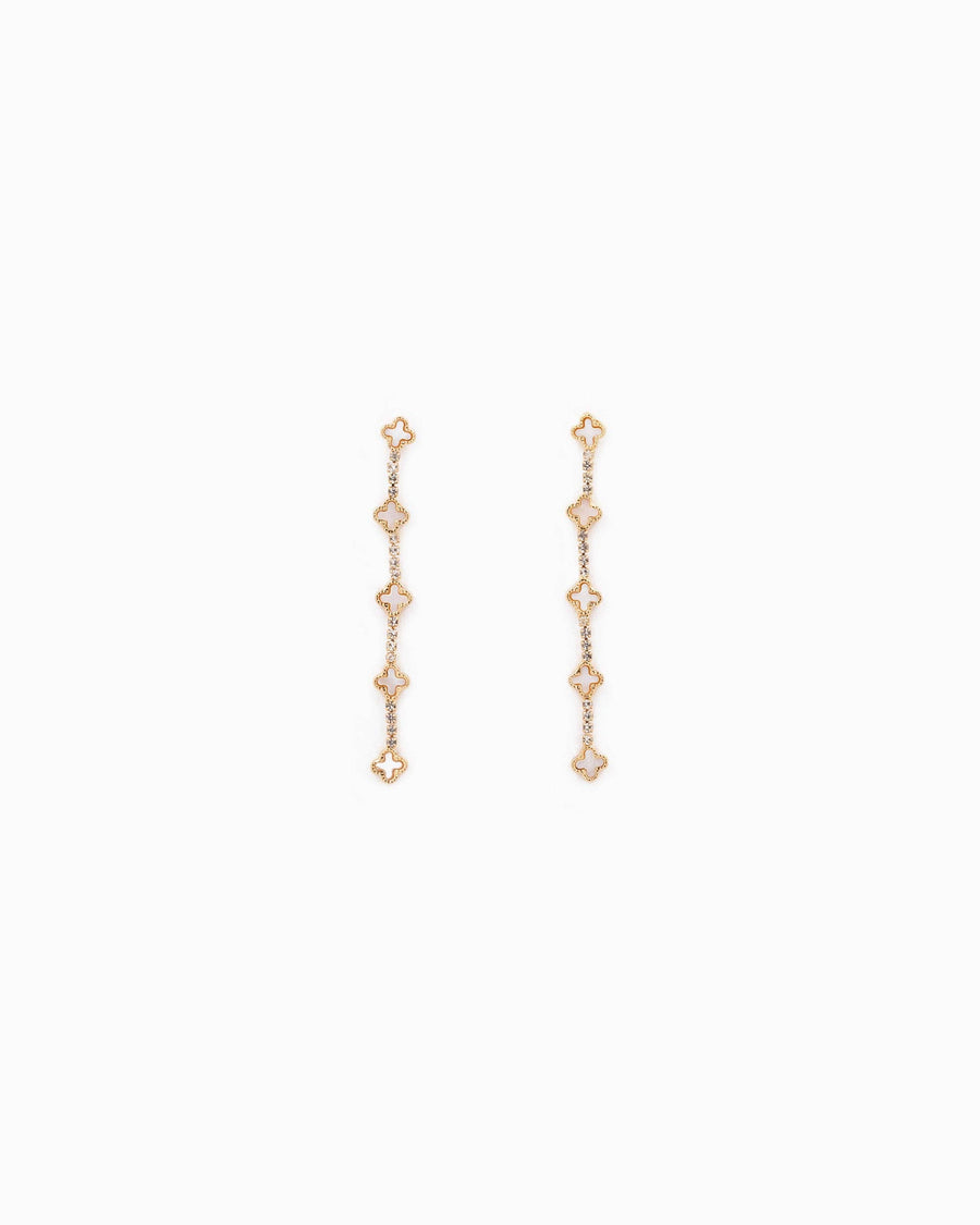 Mother of Pearl Clover Linear Cup Chain Drop Earrings